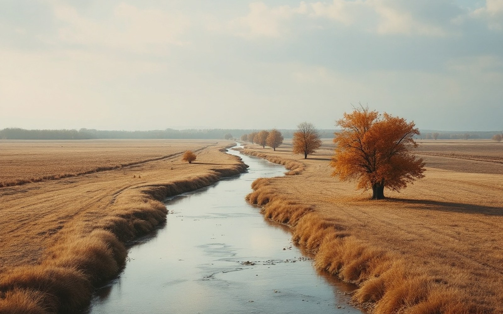 A prairie horizon with a line of trees marking a watercourse